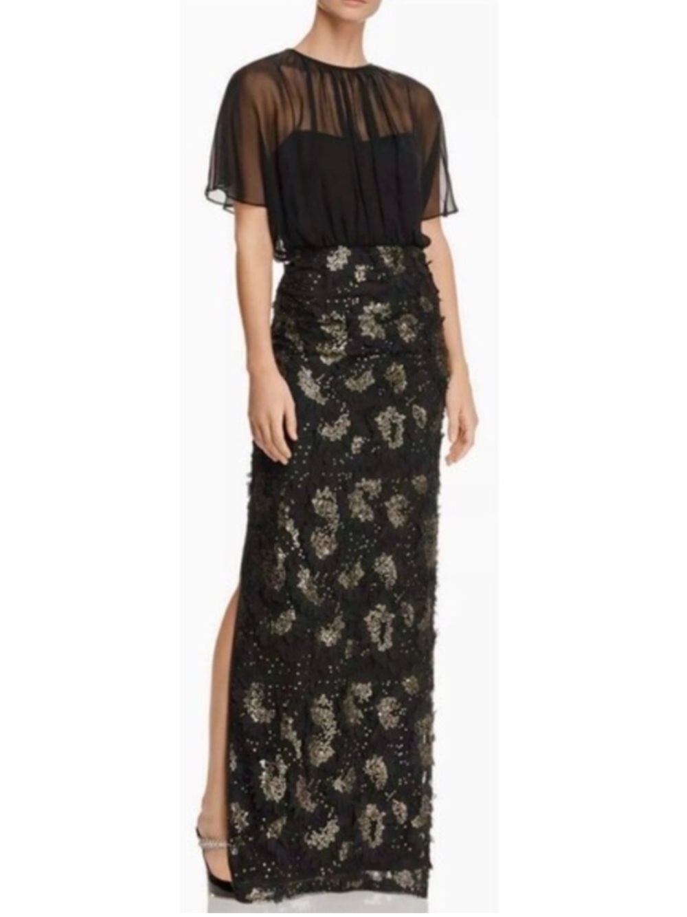 BHLDN Aidan Mattox Addiena Dress Appliqué Gown | Size 8 | Black
